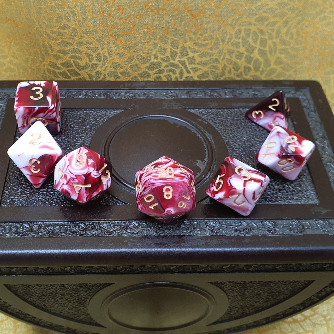 Infinite Fort - Blood Marble D&D Acrylic Dice Set