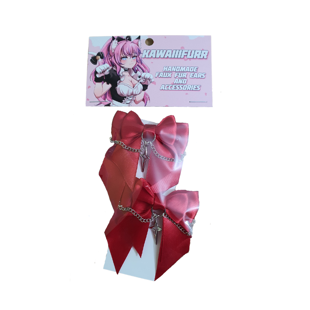 Kawaiiifurr - Red Star Bow Clips (pair)