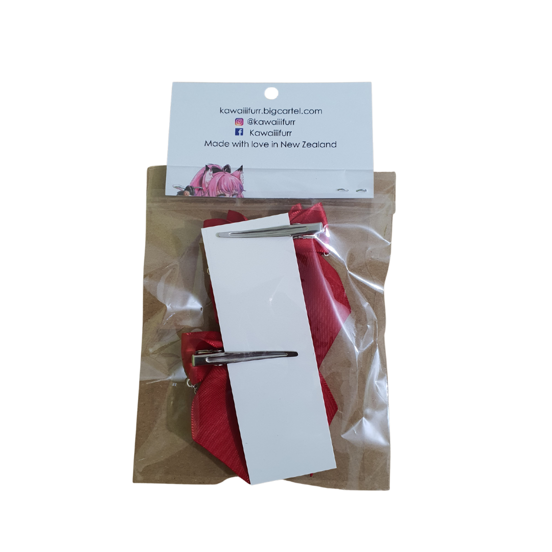 Kawaiiifurr - Red Star Bow Clips (pair)