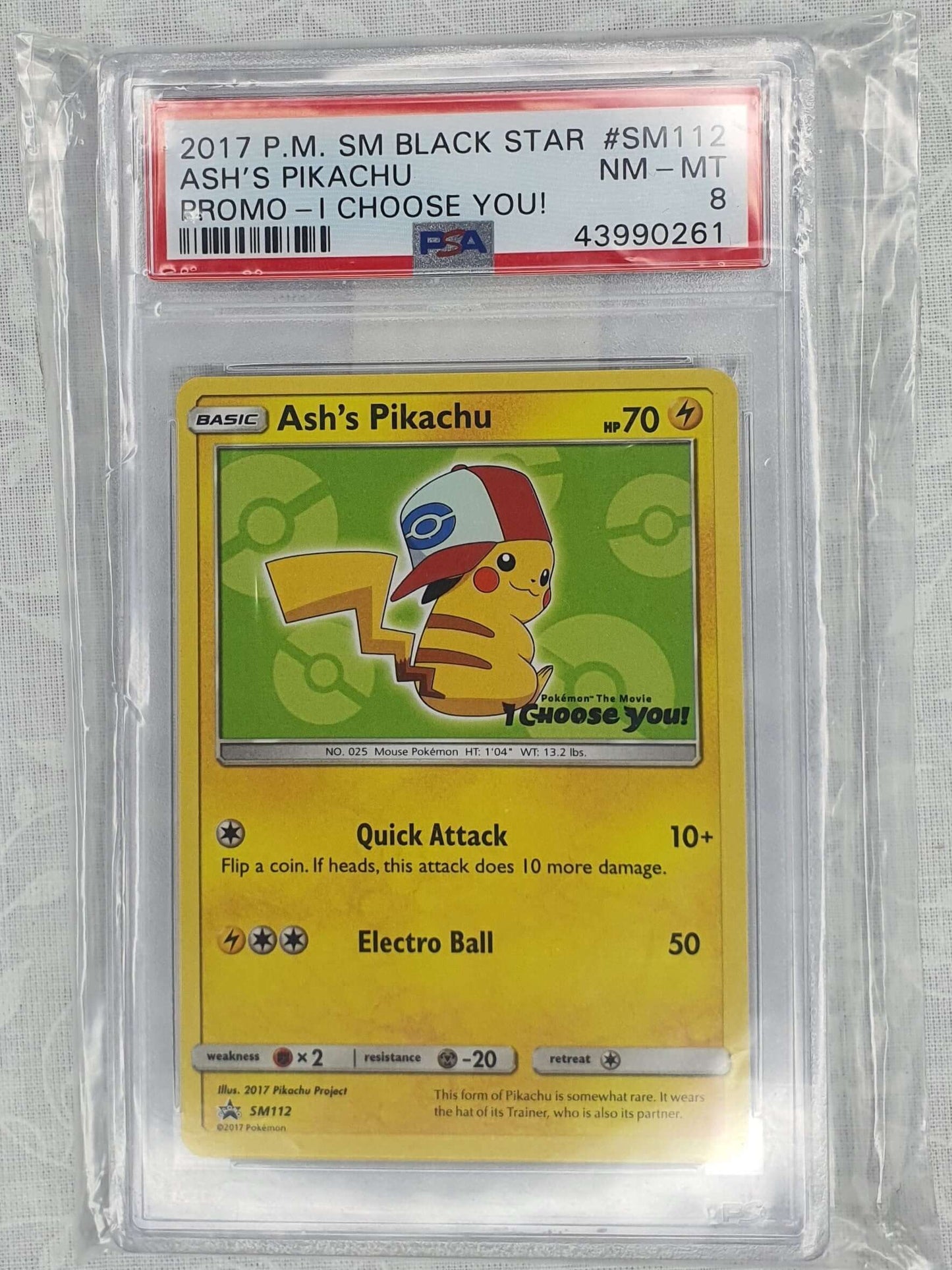 Ash's Pikachu - SM112 - PSA 8 NM-MT - Non-Holo Promo 0261