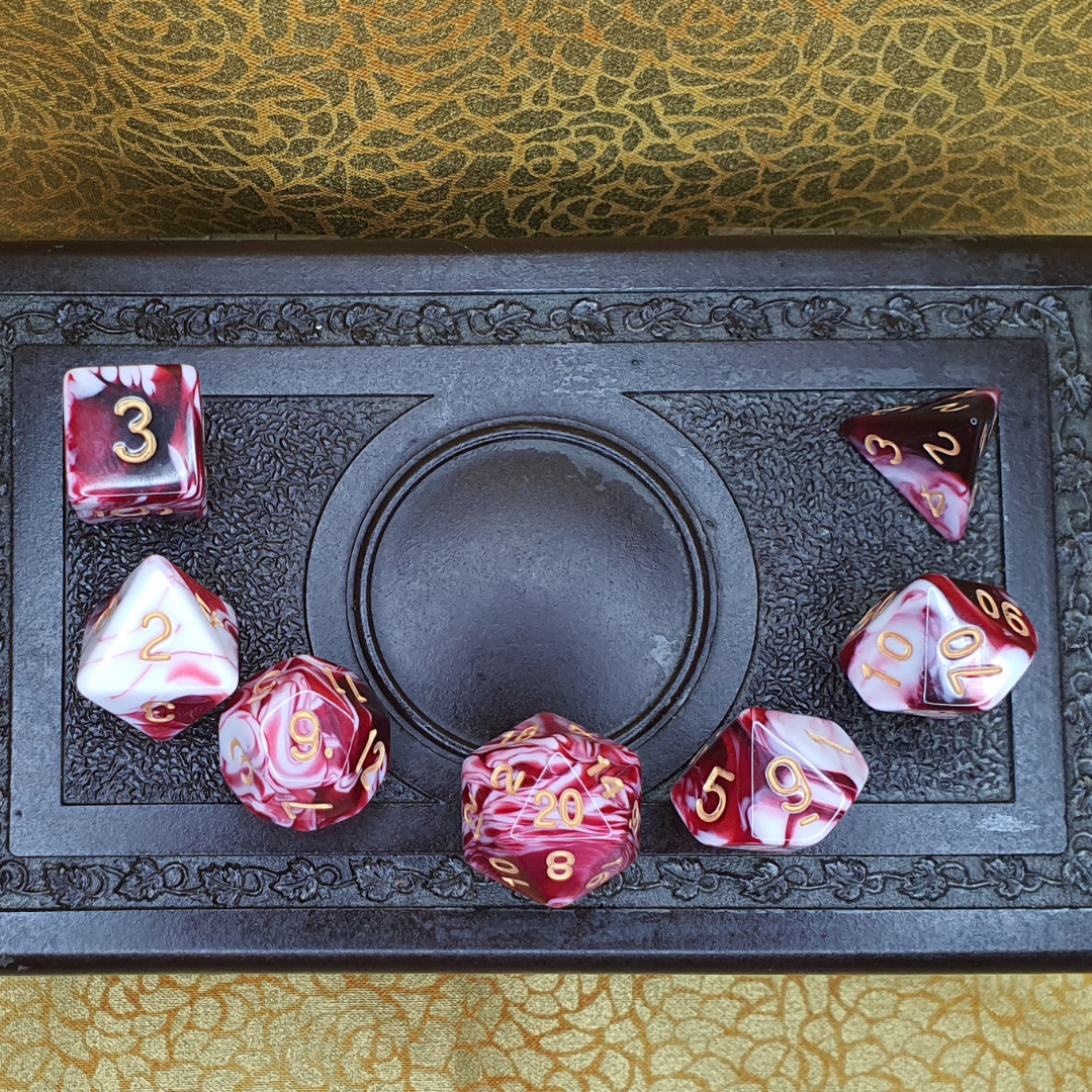 Infinite Fort - Blood Marble D&D Acrylic Dice Set